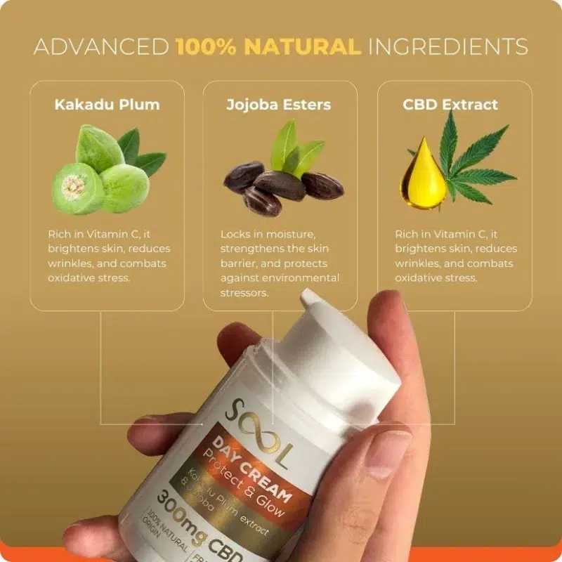 SOOL Protect & Glow CBD дневен крем 300 mg CBD – натурални съставки с какаду слива, жожоба и CBD екстракт