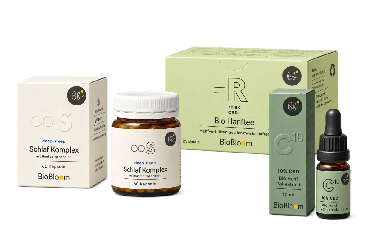 BioBloom комплект за сън с CBD масло 10%, Sleep Complex капсули и БИО конопен чай
